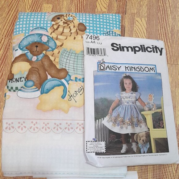 Daisy Kingdom Other - Simplicity Daisy Kingdom Dress Pattern 7496 and Bears & Bees Fabric Material